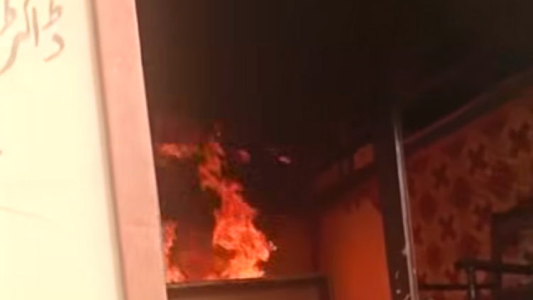 Muslim mob set fire to shop of Kamran Masih in Gharial Kalan village, Pakistan on Oct. 9, 2026.
