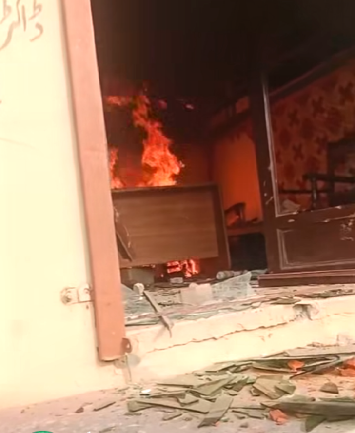 Muslim mob set fire to shop of Kamran Masih in Gharial Kalan village, Pakistan on Oct. 9, 2026.