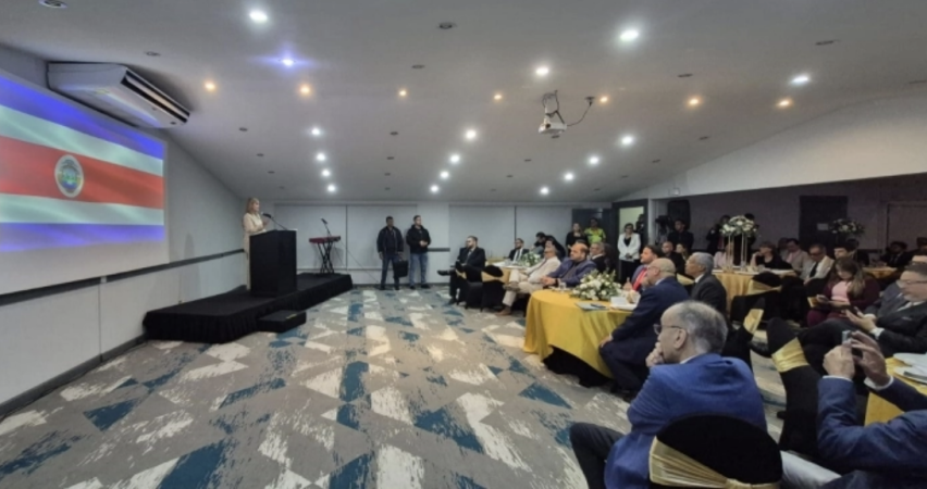 Costa Rican President Laura Fernández addresses delegates at the opening of the 13th General Assembly of the Latin Evangelical Alliance (AEL) in San José, Costa Rica, on Oct. 12, 2026.