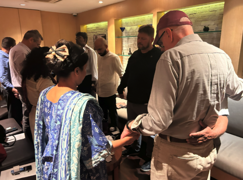 Participants pray together during the South Asia Consultation on Forced Displacement, Protection, and Durable Solutions in Colombo, Sri Lanka, held Sept. 14-16, 2026.