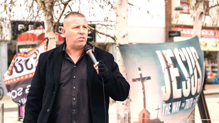 Bread of Life Community Church Pastor Stephen Clayden in street ministry, in Essex, England.