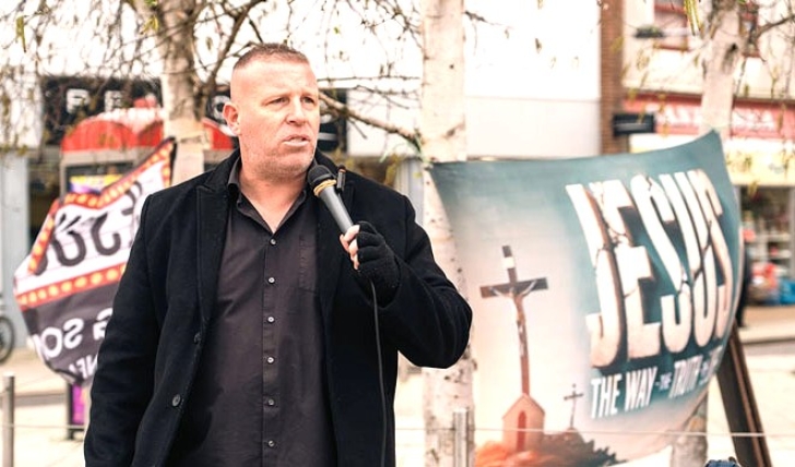 Bread of Life Community Church Pastor Stephen Clayden in street ministry, in Essex, England.