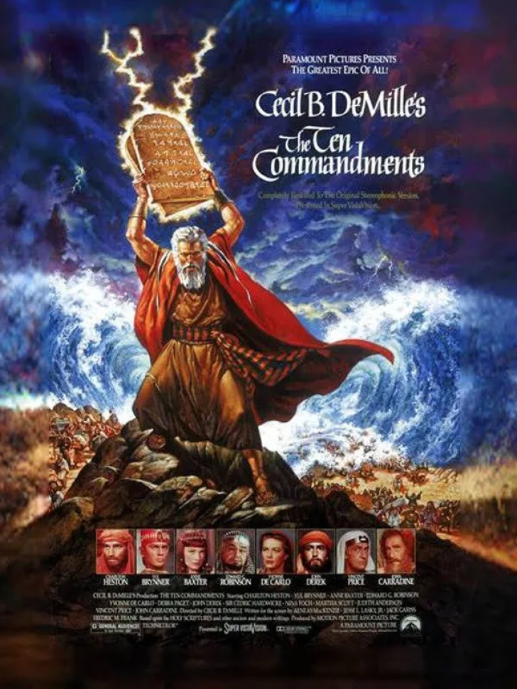 A poster for Cecil B. DeMille’s 1956 film “The Ten Commandments,” starring Charlton Heston as Moses