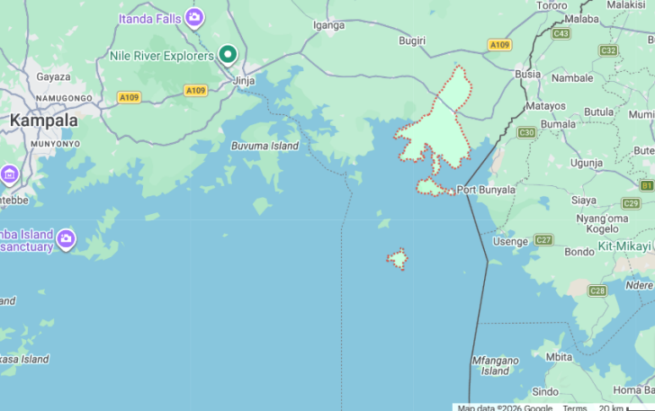 Location of Namayingo District, Uganda, on Lake Victoria.