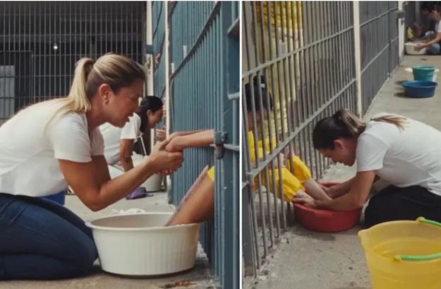 Christian women wash inmates’ feet in Brazil and share a message of love and dignity